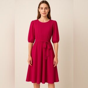 S.L. Petites Vintage VTG Pleated Tie Waist Flowy Midi Dress Magenta Pink Size 10